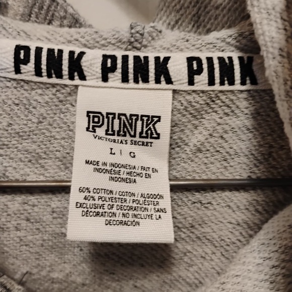 PINK Victoria's Secret Gray Pink Zip Up Hoodie Classic Vibrant Boho Size L - Picture 4 of 8